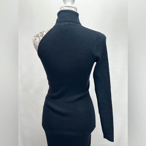 BARDOT Black knit turtleneck one‎ shoulder midi dress size - Picture 7 of 15